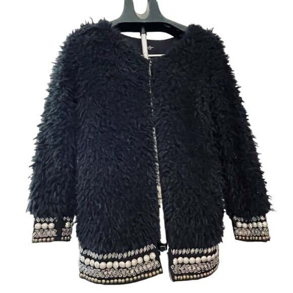 Jessica Simpson Jackets & Blazers - Jessica Simpson Kassidy Embellished Faux-Shearling Black Studded Jacket XS